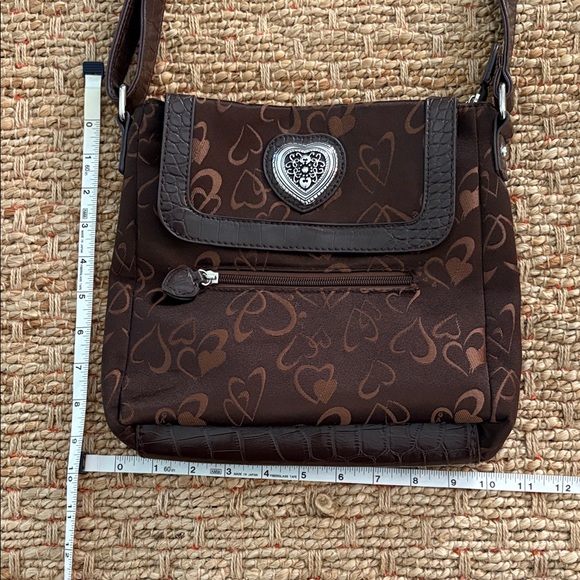 Brown Heart Pattern Cross Body Shoulder Bag - Picture 3 of 8